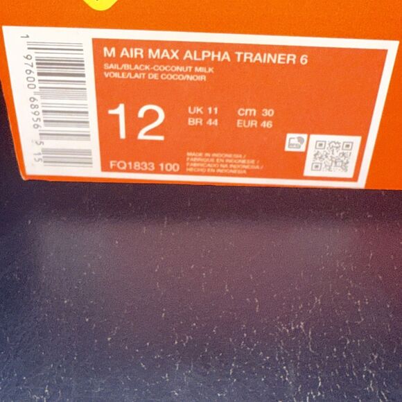 Mens Size 12 Nike Air Max Alpha Trainer 6 Sail Black Casual Training FQ1833 100 - Picture 5 of 5